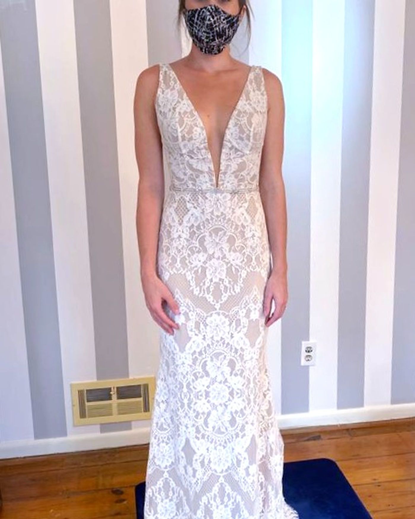Sleeves added to a strapless gown. Altered by Nina in Sandy Springs, Georgia